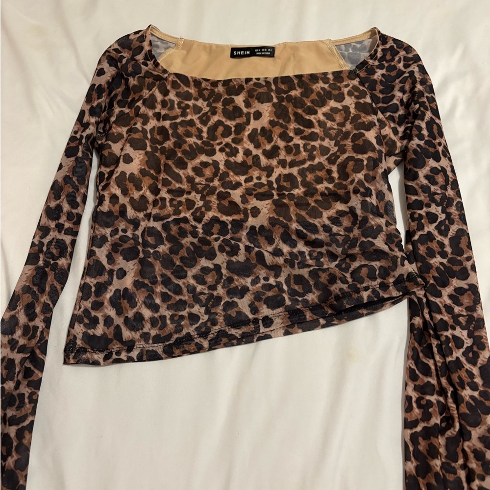 Leopard Print Long Sleeve Mesh Top